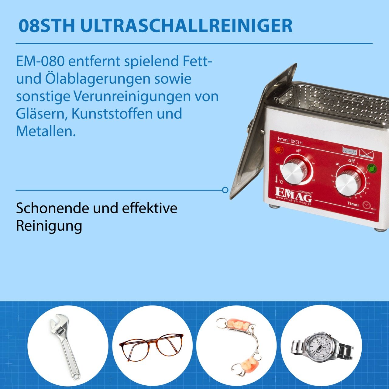 Nettoyeur à ultrasons 08STH en acier inoxydable avec chauffage